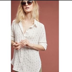 Anthropologie Feather Bone Sparkle Sequin Striped Button Down Blouse M NWOT